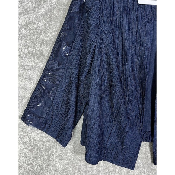 Maya Brooke Crinkle Sequin Lace Open Front Blazer Jacket Women 14W Navy Blue NWT - Picture 9 of 16